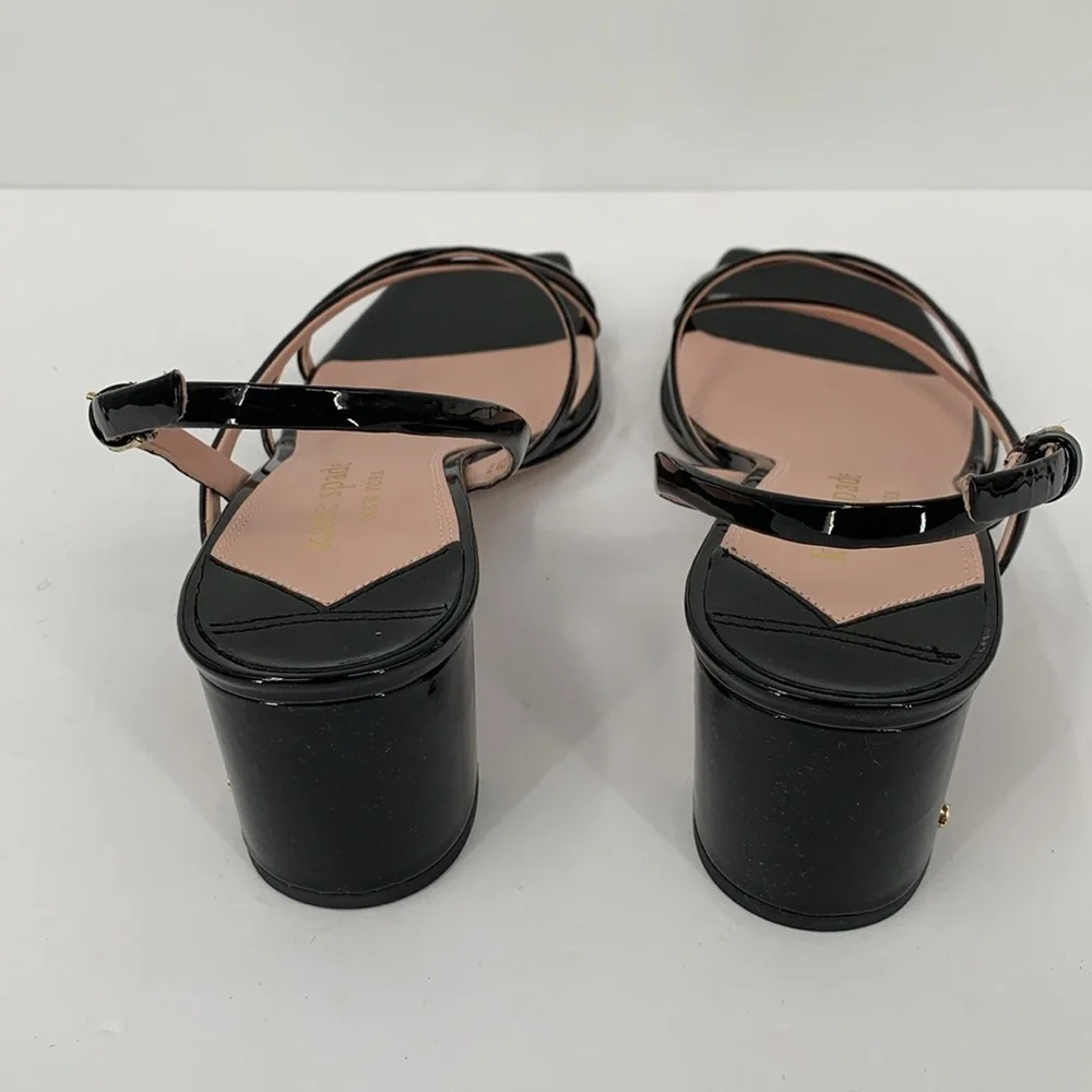 Kate Spade Renee strappy sandals block heel black patent slingback shoe square 9